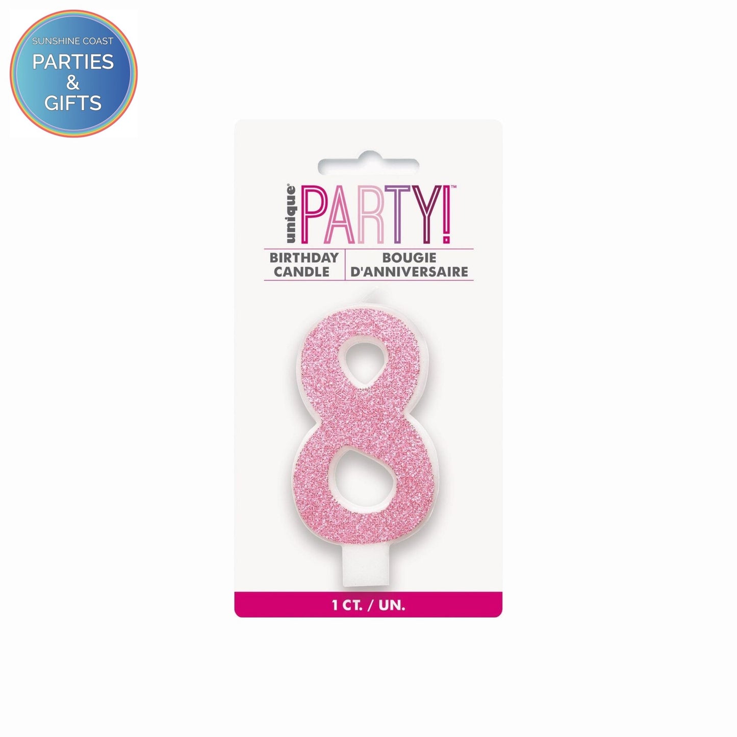 PINK GLITTER NUMERAL CANDLE - # 8