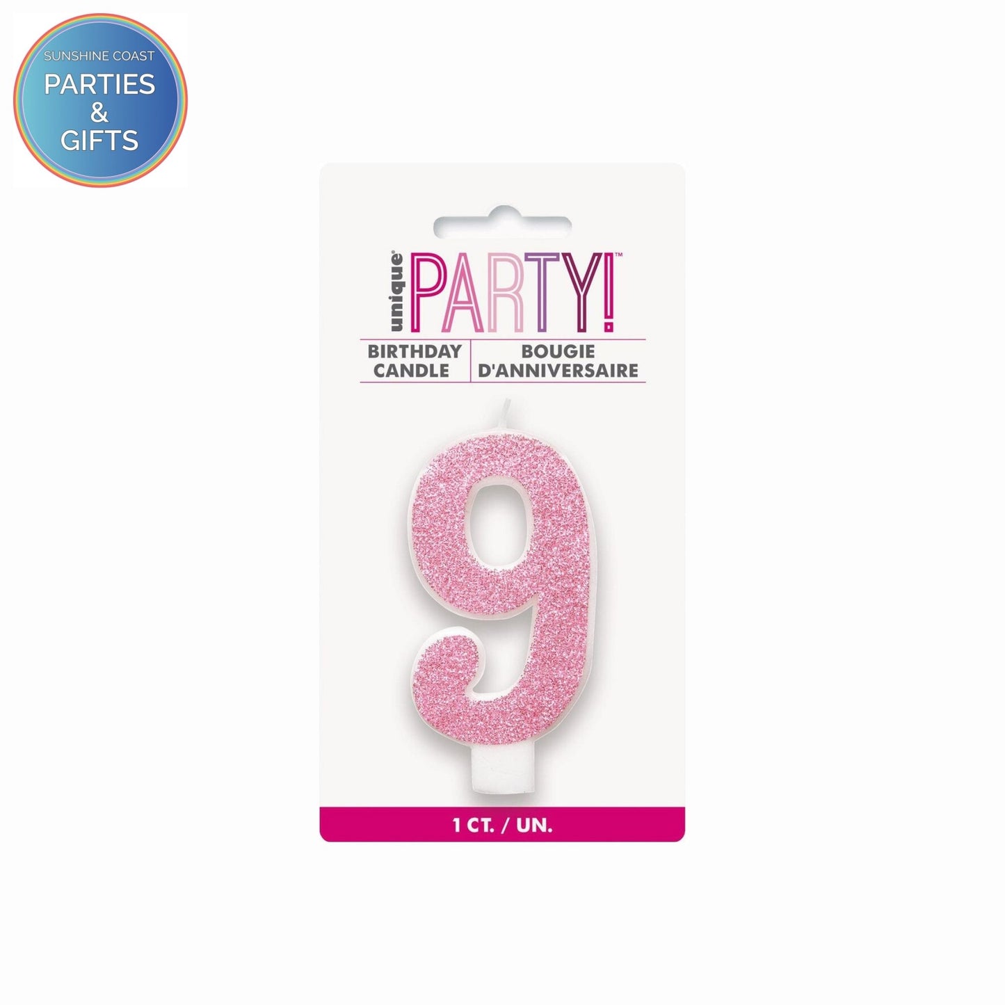 PINK GLITTER NUMERAL CANDLE - # 9