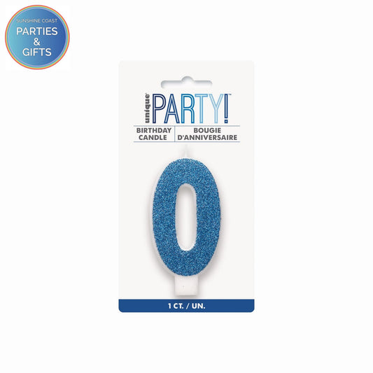 BLUE GLITTER NUMERAL CANDLE - # 0