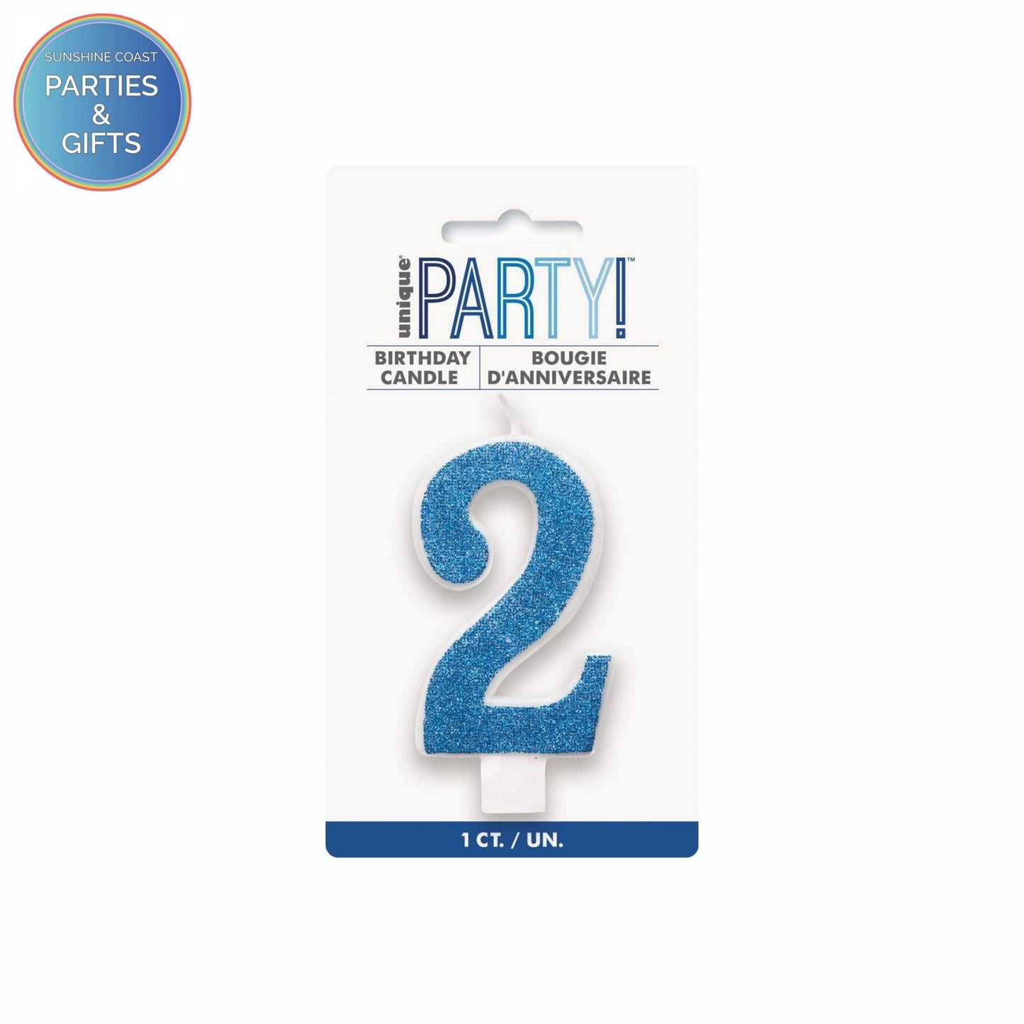 BLUE GLITTER NUMERAL CANDLE - # 2