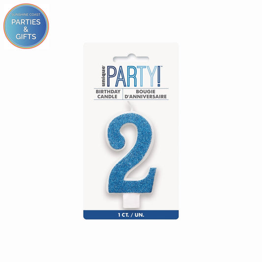 BLUE GLITTER NUMERAL CANDLE - # 2