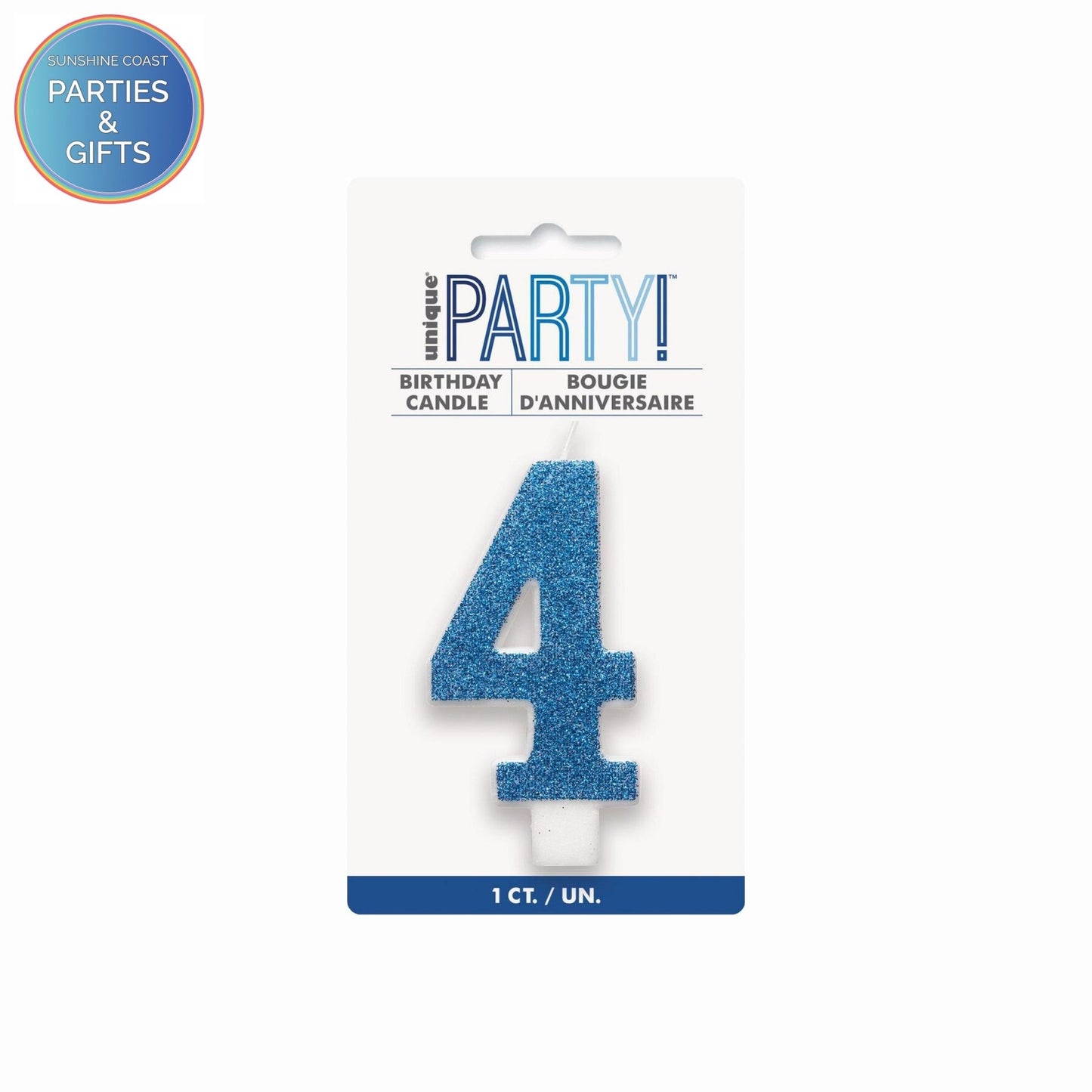 BLUE GLITTER NUMERAL CANDLE - # 4
