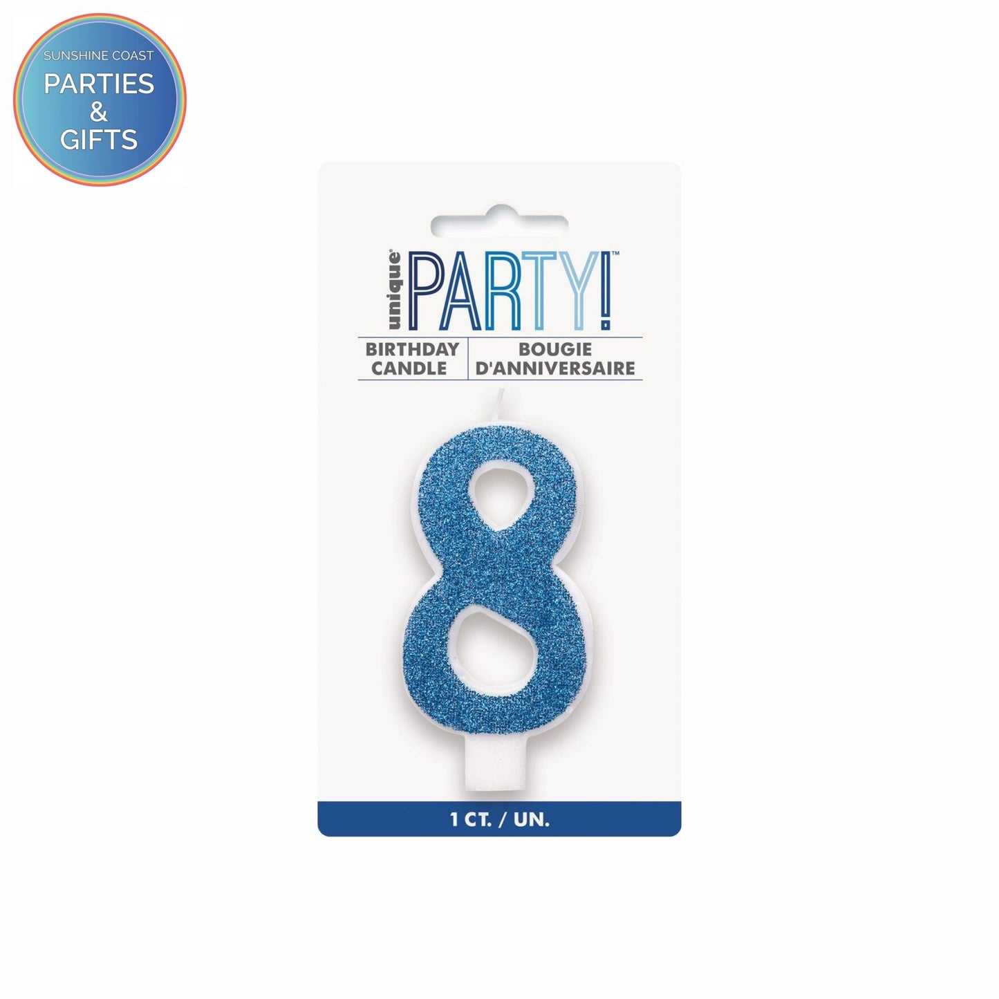 BLUE GLITTER NUMERAL CANDLE - # 8