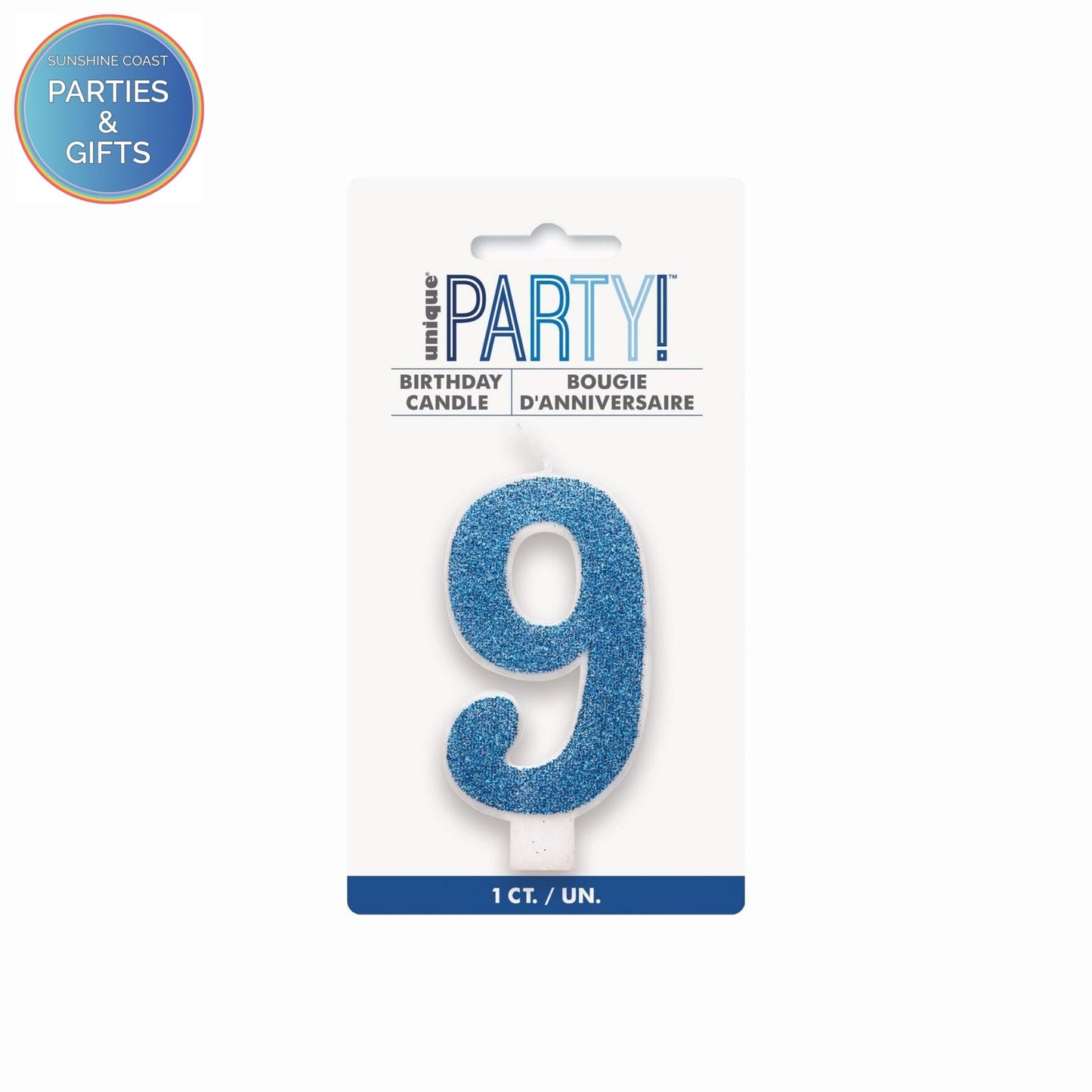 BLUE GLITTER NUMERAL CANDLE - # 9