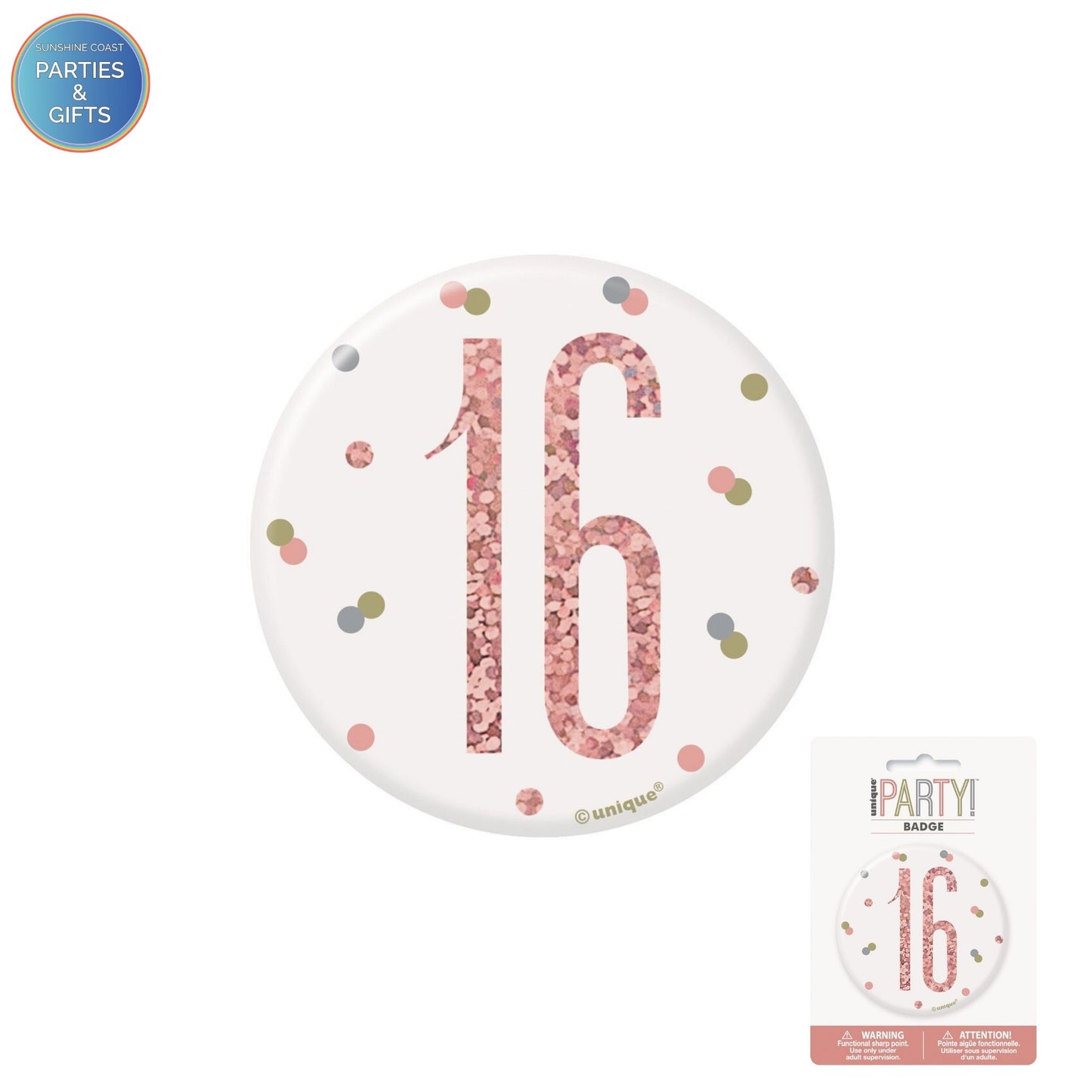 GLITZ ROSE GOLD 7.6CM BIRTHDAY BADGE - 16