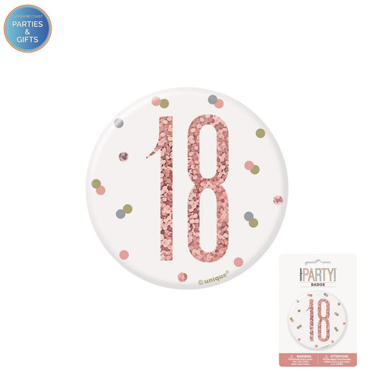 GLITZ ROSE GOLD 7.6CM BIRTHDAY BADGE - 18
