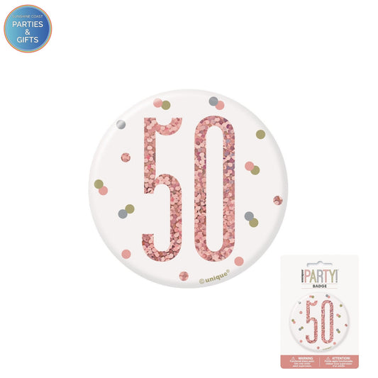 GLITZ ROSE GOLD 7.6CM BIRTHDAY BADGE - 50