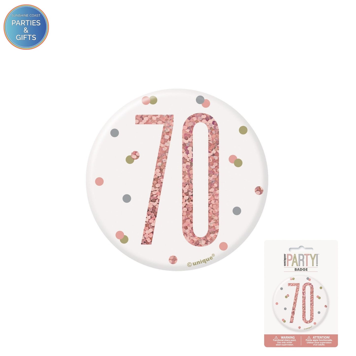 GLITZ ROSE GOLD 7.6CM BIRTHDAY BADGE - 70