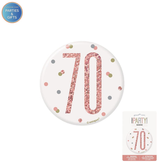 GLITZ ROSE GOLD 7.6CM BIRTHDAY BADGE - 70