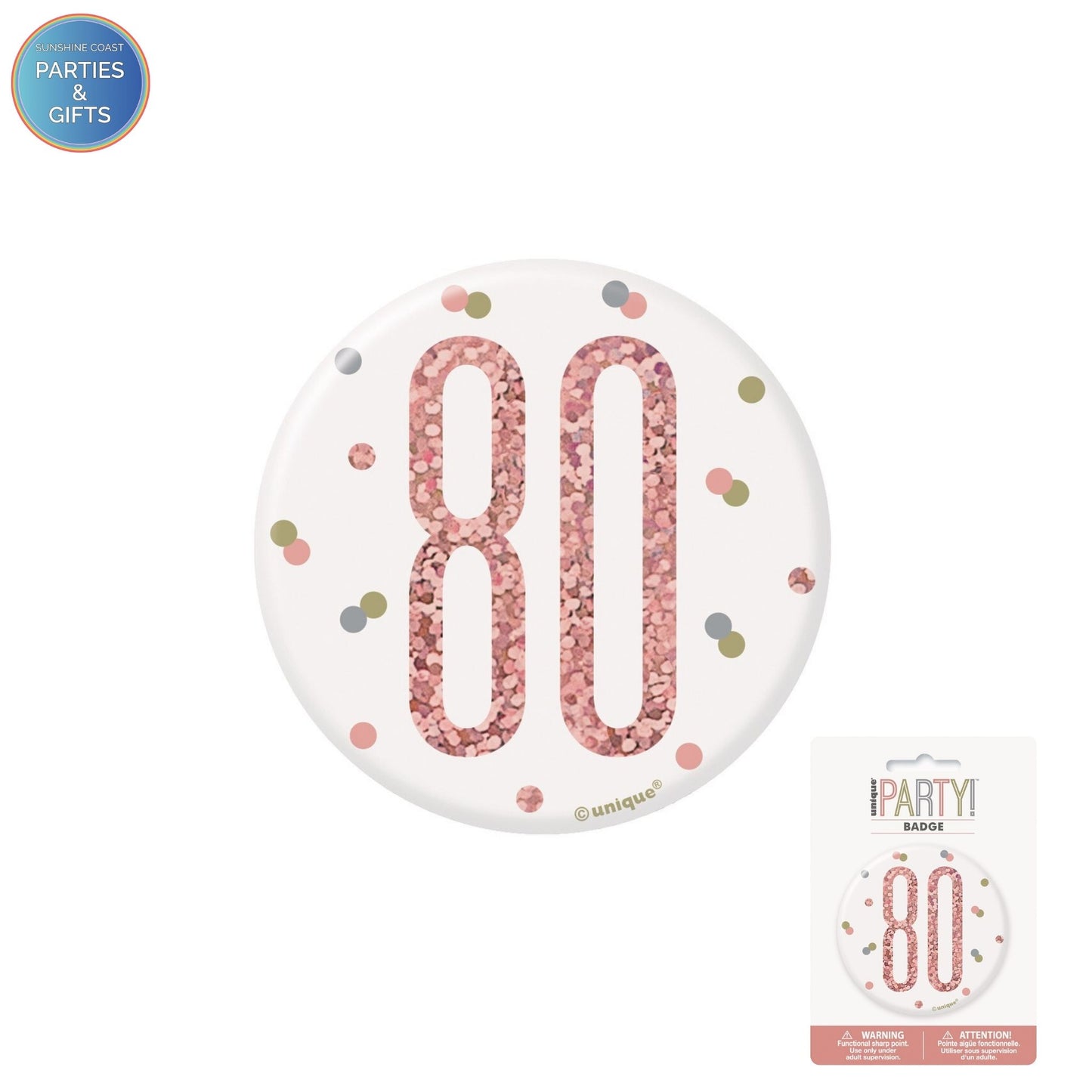 GLITZ ROSE GOLD 7.6CM BIRTHDAY BADGE - 80