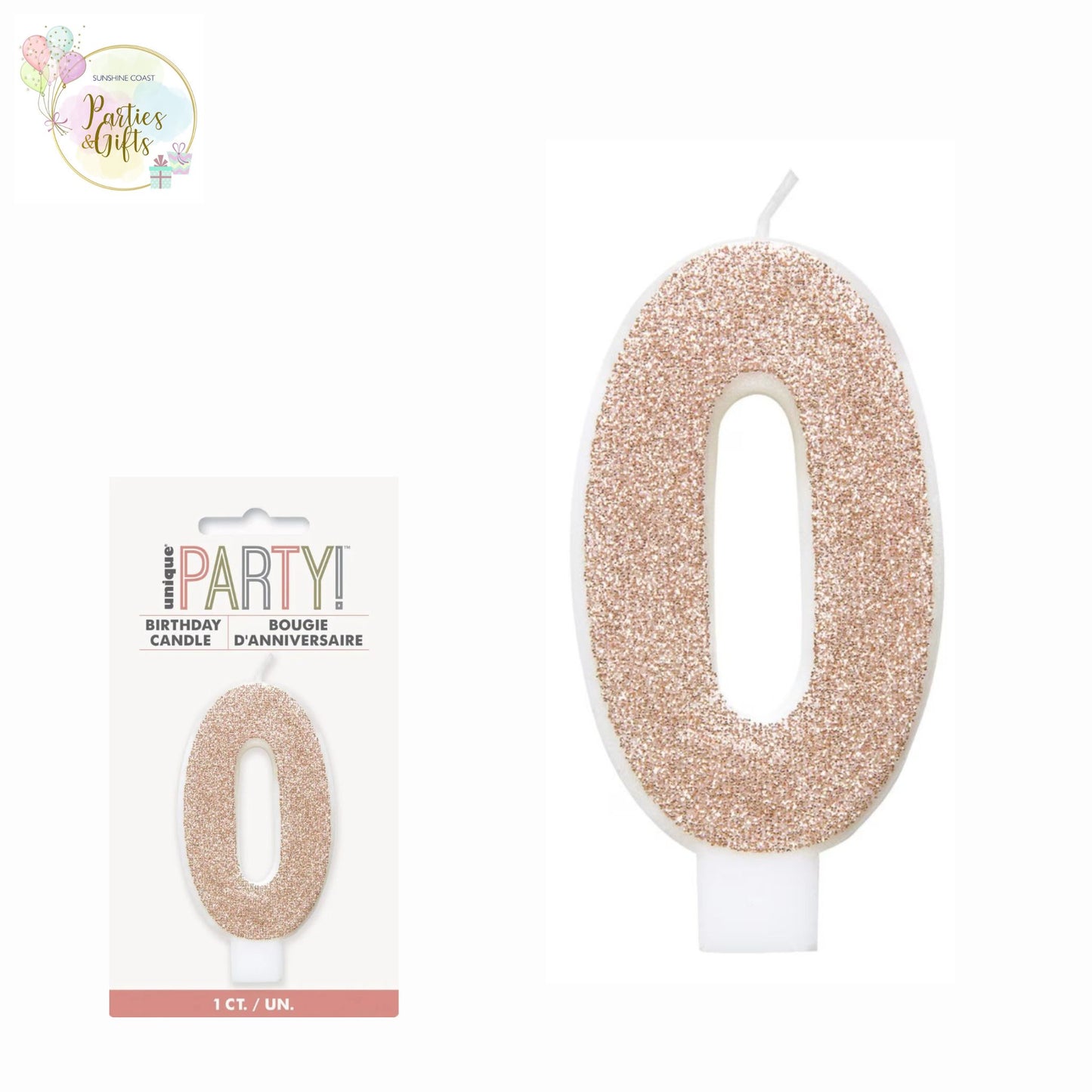 ROSE GOLD GLITTER NUMERAL CANDLE - # 0