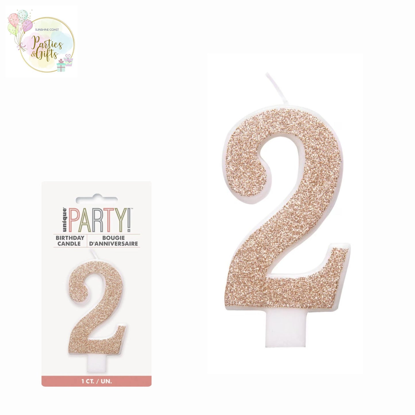 ROSE GOLD GLITTER NUMERAL CANDLE - # 2