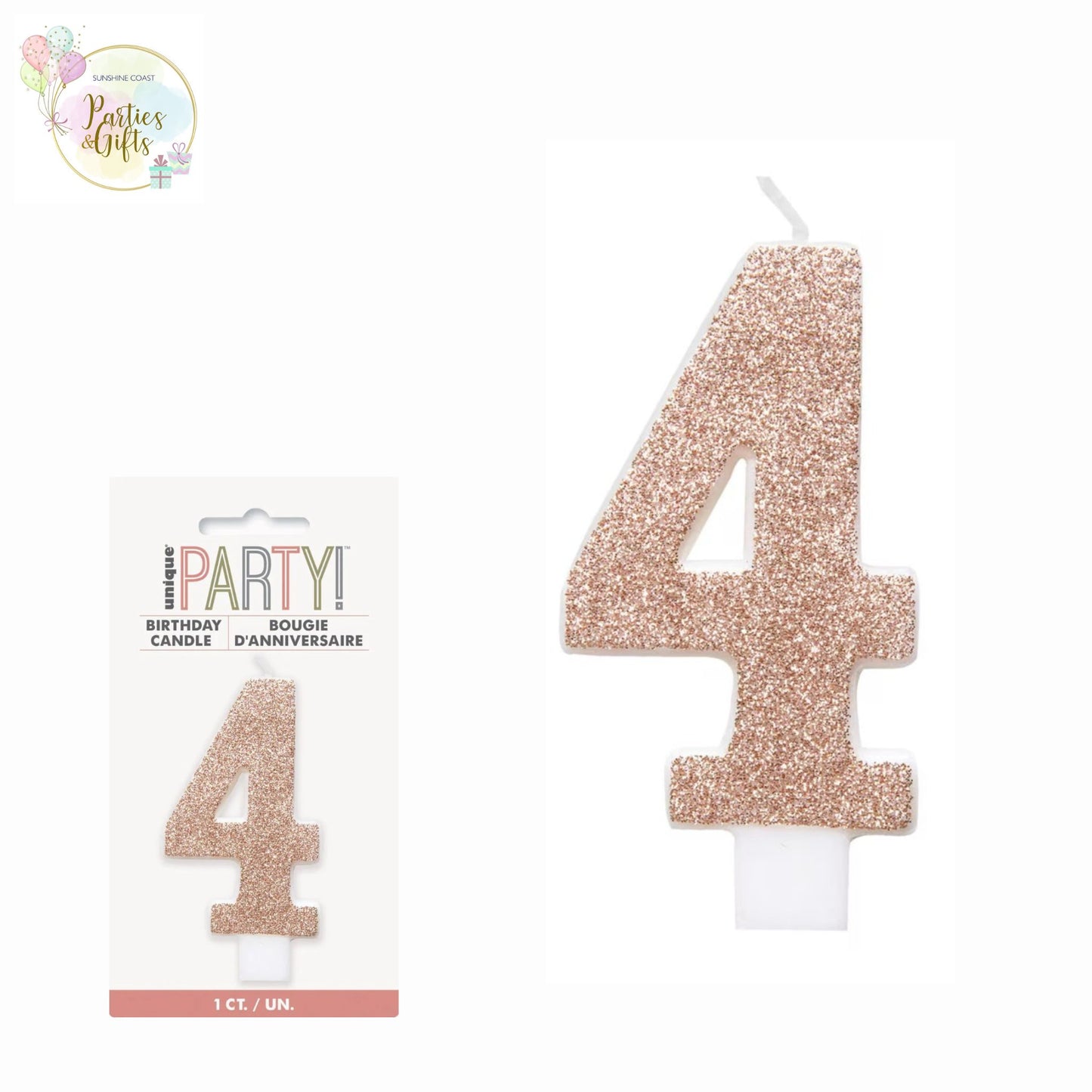 ROSE GOLD GLITTER NUMERAL CANDLE - # 4