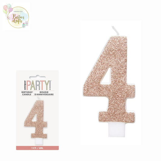 ROSE GOLD GLITTER NUMERAL CANDLE - # 4
