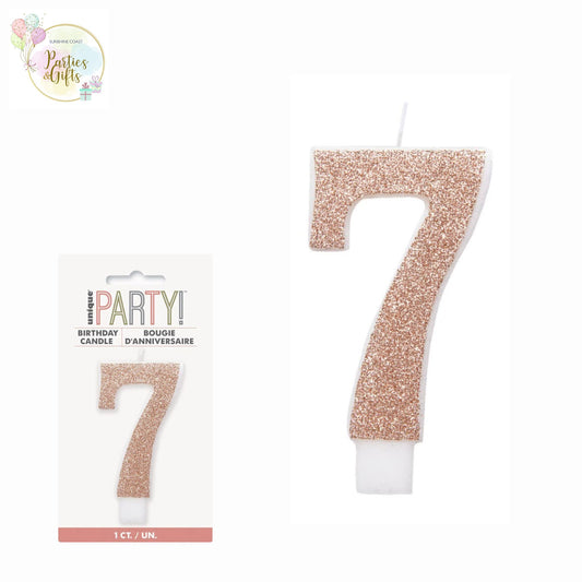 ROSE GOLD GLITTER NUMERAL CANDLE - # 7