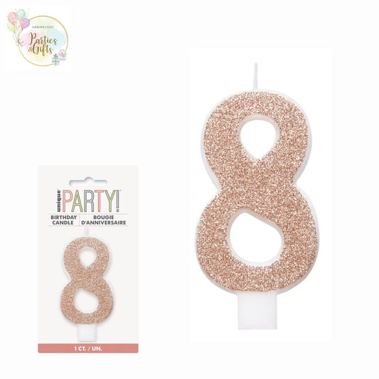 ROSE GOLD GLITTER NUMERAL CANDLE - # 8