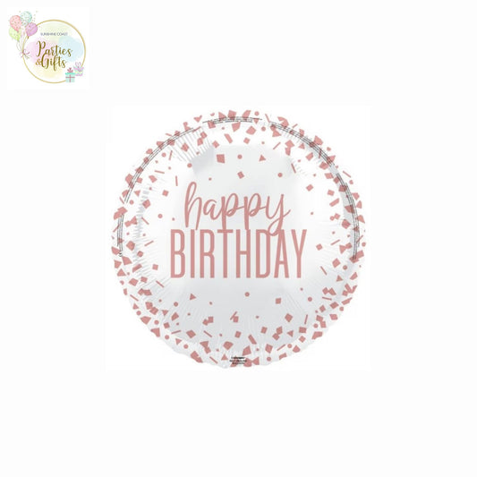 ROSE GOLD CONFETTI HAPPY BIRTHDAY FOIL BALLOON - 45CM