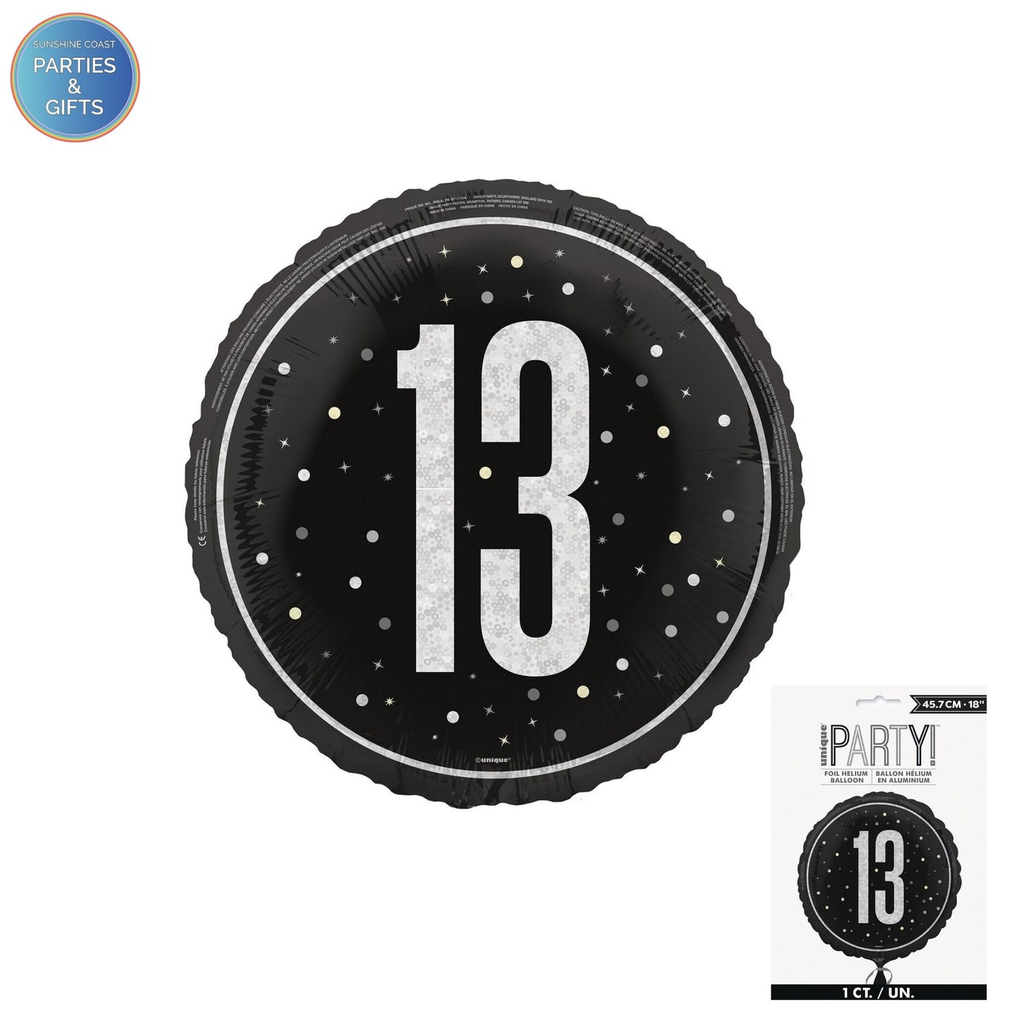 BLACK 13TH BIRTHDAY FOIL BALLOON - 45.7CM
