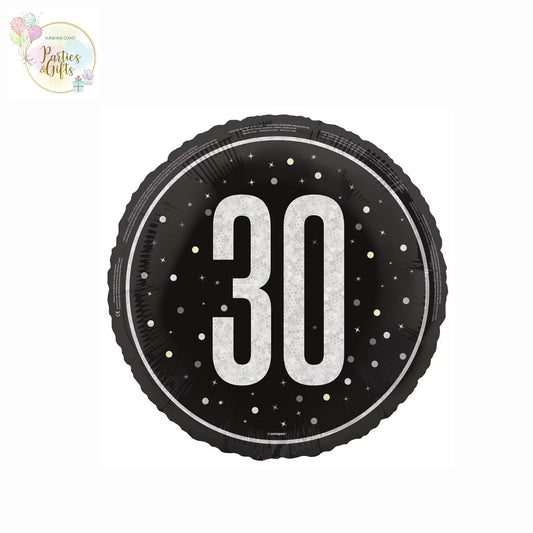 BLACK 30TH BIRTHDAY FOIL BALLOON - 45.7CM