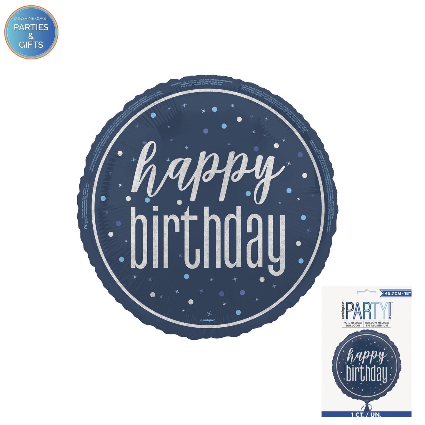 BLUE HAPPY BIRTHDAY FOIL BALLOON - 45.7CM
