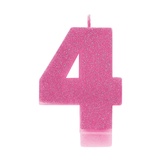 PINK GLITTER NUMERAL CANDLE - # 4