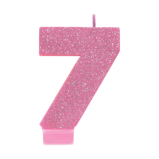 PINK GLITTER NUMERAL CANDLE - # 7