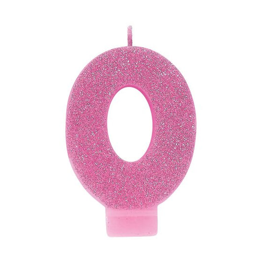PINK GLITTER NUMERAL CANDLE - # 0