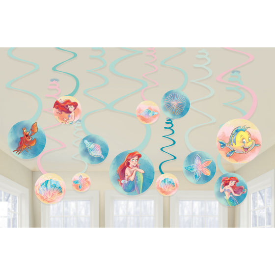 DISNEY PRINCESS THE LITTLE MERMAID PAPER SPIRALS DECORATIONS - 12 PIECES
