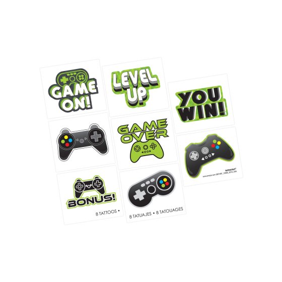 LEVEL UP GAMING TEMPORARY TATTOOS - PACK OF 8