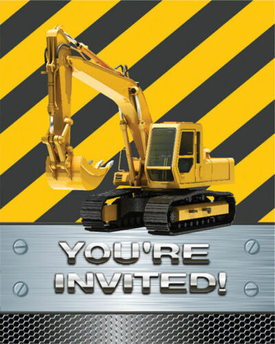 CONSTRUCTION BIRTHDAY INVITATION SET - PACK OF 8