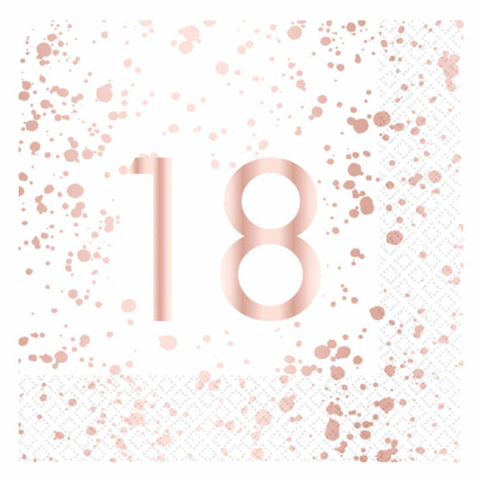 ROSE GOLD AND WHITE 18TH BIRTHDAY LUNCH NAPKINS - PACK OF 16