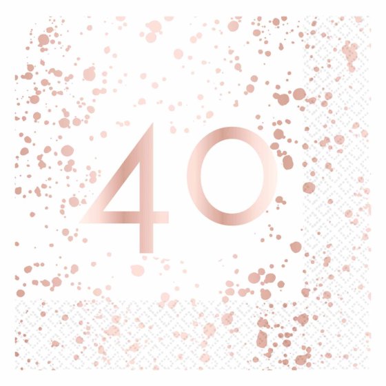 ROSE GOLD AND WHITE 40TH BIRTHDAY LUNCH NAPKINS - PACK OF 16