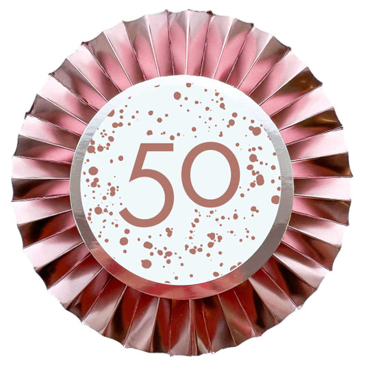 ROSE GOLD BIRTHDAY ROSETTE BADGE - 50TH