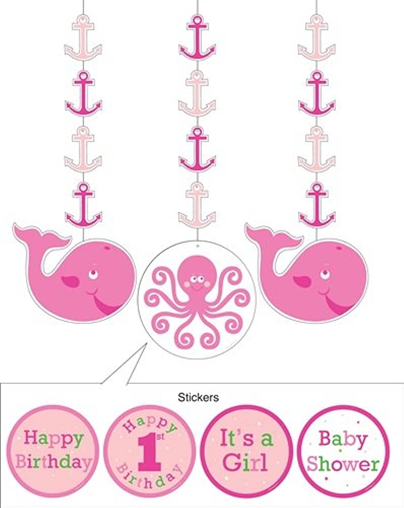 OCEAN PREPPY 1ST BIRTHDAY FANCY HANGING CUTOUTS - 3 PACK