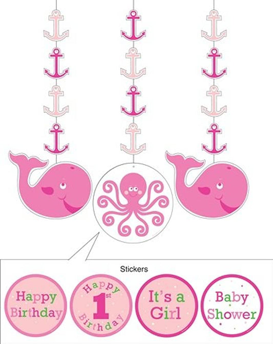 OCEAN PREPPY 1ST BIRTHDAY FANCY HANGING CUTOUTS - 3 PACK