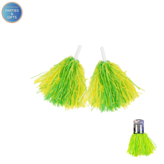 GREEN & GOLD POM POMS - PACK OF 2