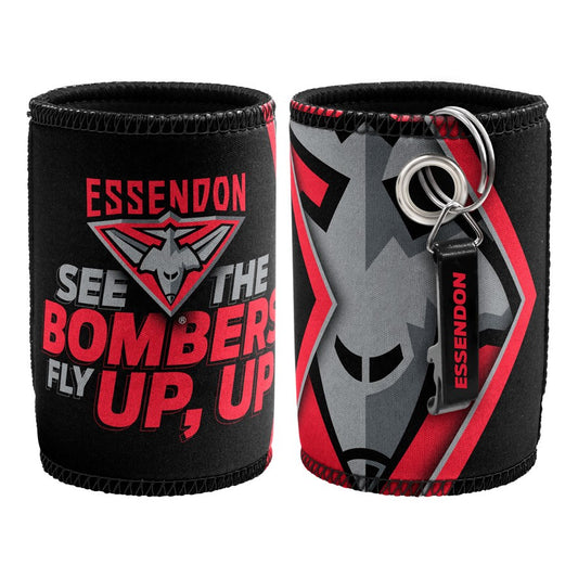 AFL ESSENDON BOMBERS CAN COOLER WITH BOTTLE OPENER