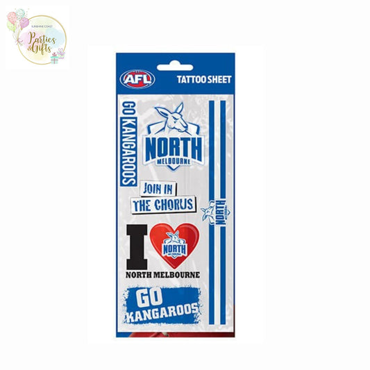 AFL NORTH MELBOURNE KANGAROOS TEMPORARY TATTOO SHEET