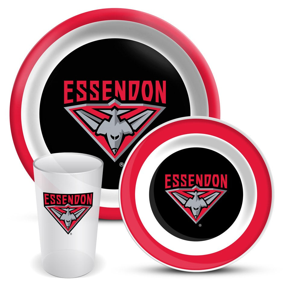 AFL 3 PIECE MELAMINE DINNER SET - ESSENDON BOMBERS