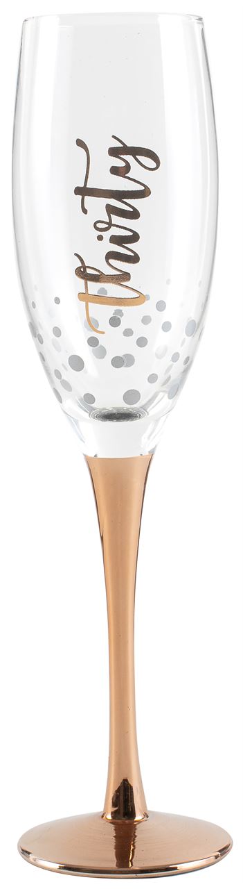 30TH BIRTHDAY "THIRTY" ROSE GOLD STEM CHAMPAGNE GLASS