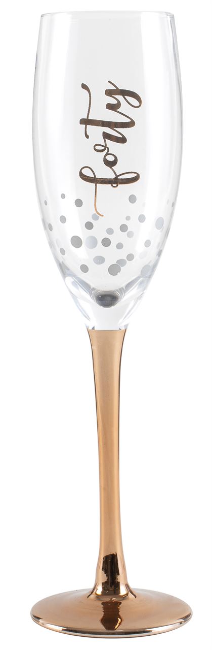 40TH BIRTHDAY "FORTY" ROSE GOLD STEM CHAMPAGNE GLASS