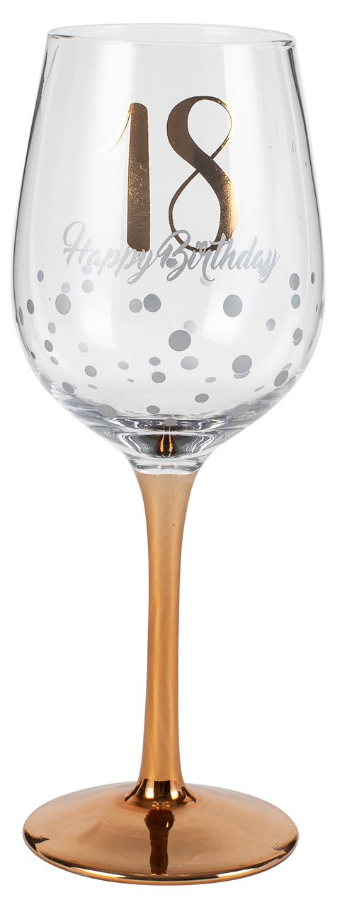 HAPPY 18 BIRTHDAY ROSE GOLD STEM WINE GLASS