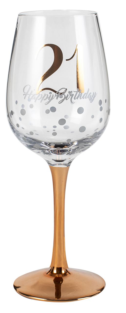 HAPPY 21 BIRTHDAY ROSE GOLD STEM WINE GLASS