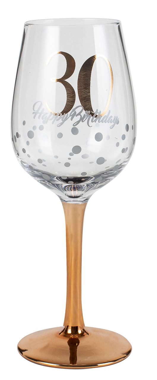 HAPPY 30 BIRTHDAY ROSE GOLD STEM WINE GLASS
