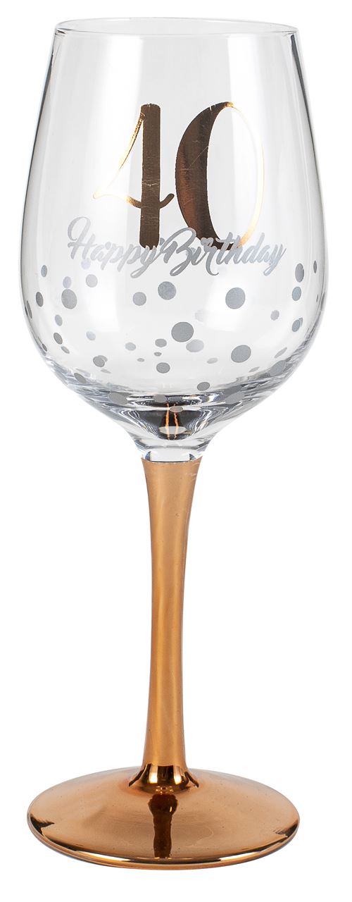 HAPPY 40 BIRTHDAY ROSE GOLD STEM WINE GLASS