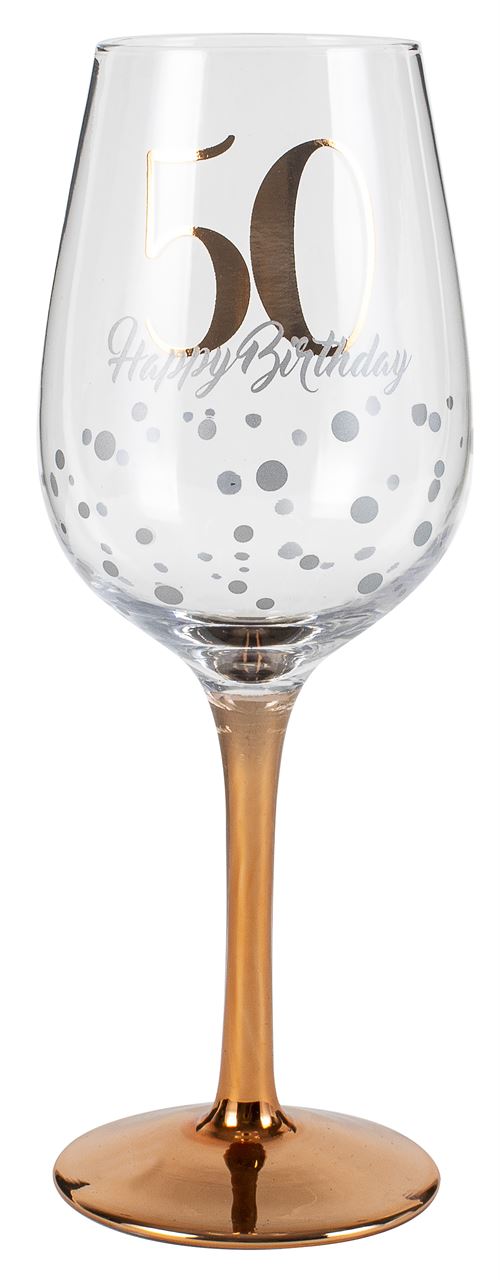 HAPPY 50 BIRTHDAY ROSE GOLD STEM WINE GLASS