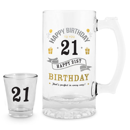 21ST BIRTHDAY SHOT GLASS AND STEIN BEER GLASS SET