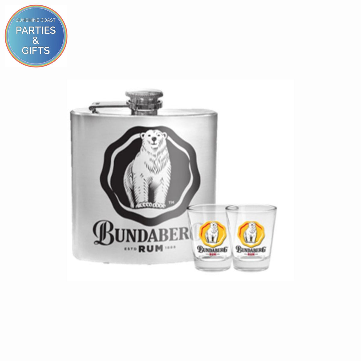 BUNDABERG RUM FLASK & SHOT GLASSES GIFT PACK