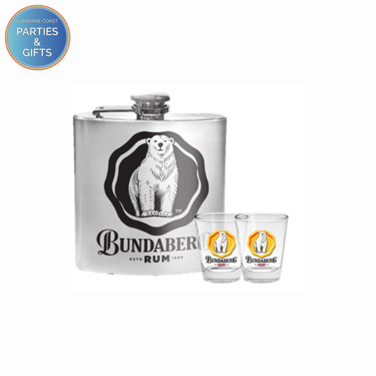 BUNDABERG RUM FLASK & SHOT GLASSES GIFT PACK
