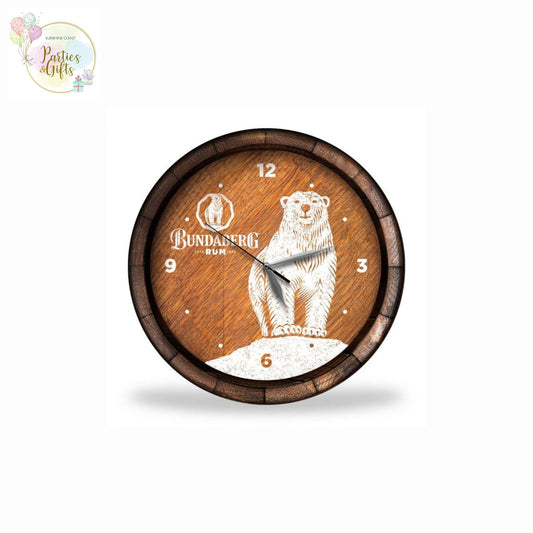 BUNDABERG RUM BUNDY BEAR WOODEN BARRELL WALL CLOCK
